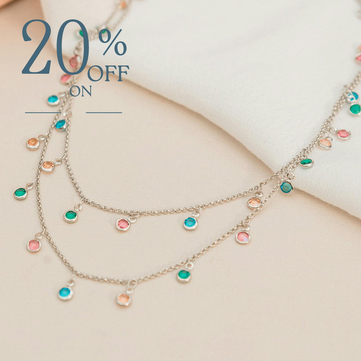 Elegant Multi-Color Stone Layered Artificial Necklace